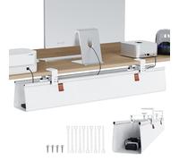 KEEGH Bandeja de gestión de cables para debajo del escritorio, color blanco, 40 pulgadas, sin taladro, montaje con abrazadera/tornillo, gestión de cables de tela premium, bandeja de cables para juegos