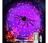 KEELYY Luces de telaraña de Halloween, 8 modos, 70 LED, decoración de Halloween, telaraña, cadena de luces de araña, funciona con USB, con temporizador, luces de red, decoración para casa, jardín