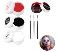 KEELYY Maquillaje Halloween, Pintura Cara Blanco Negro y Rojo + Sangre Artificial + 3 Pinceles, Maquillaje Makeup para Niños Adulto, Pintura Facial para Halloween, SFX, Zombis, Vampiros y Cosplay
