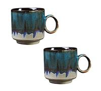 KEEMEN Juego de 2 tazas de café de cerámica, 150 ml, hechas a mano, tazas de café, té con asa, para leche, capuchino y bebidas (azul)