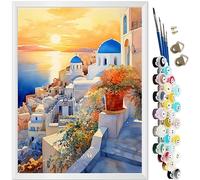 KEEMOSO Pintar por Numeros para Adultos DIY Pintura al Óleo por Número Kits de Pintura Acrílica de Lona Preimpresos para la Decoración de la Casa sin Marco 40x50cm-Mar Egeo