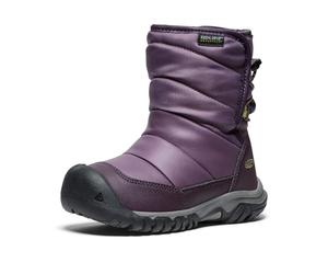 KEEN - Puffrider Waterproof, Botas de Nieve, Black Plum/Daiquiri Green,