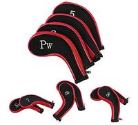 Keenso 10pcs Golf Club Head Cover, Neoprene Waterproof Golf Club Iron Head Covers Putter Set Protector Case Golf Accessory(Rojo)