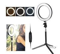 Keenso Anillo de Luz LED Regulable con Trípode/Palo Selfie Fuente de Alimentación USB Portátil para Fotografía Aleación de Aluminio de 20cm