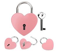 Keenso Candado de Corazón, Candado Colorido de Metal con Llave para Diario y Joyero, Diseño único en Forma de Corazón para Viajes y Uso Doméstico (PINK)