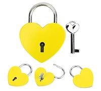 Keenso Candado de Corazón, Candado Colorido de Metal con Llave para Diario y Joyero, Diseño único en Forma de Corazón para Viajes y Uso Doméstico (YELLOW)