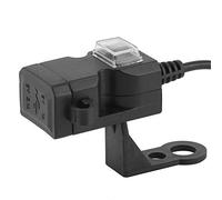 Keenso Cargador USB 2 en 1 para Motocicleta, Adaptador Impermeable de Doble Puerto 5V 2.1A con Soporte Universal para Espejo de Manillar, para Motocicletas y Vehículos Eléctricos (12-24V)