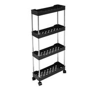 Keenso Carro de Almacenamiento Flexible de 4 Niveles con Ruedas y Ganchos Laterales, Carro de Herramientas Delgado Fácil de Montar para Baño, Cuarto de Lavado (4 Cestas, Negro) (Black)