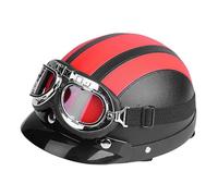 Keenso Casco de Motocicleta, Scooter de Motocicleta Universal de Cuero Sintético de Cuero Abierto Medio Casco y Gafas de Sol (rojo)