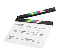 Keenso Claqueta de Director Acrílico Orgánico Claqueta de Sonido Claro para Estudio de Fotografía Fabricación de Vídeo Tablero Blanco de Rayas Coloridas de 30x25 Cm (Pizarra con Tiras de Colores