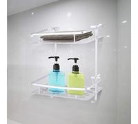 Keenso Estante de almacenamiento de aluminio de doble capa con ganchos para colgar para una organización ordenada en baños pequeños, fácil de ahorrar espacio para el hogar