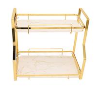 Keenso Estante Esquinero de Almacenamiento para Baño, Organizador Montado en la Pared de Hierro Blanco y Dorado para Sala de Estar, Dormitorio, Cocina (2 Niveles)