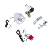 Keenso Generador de Bicicleta Generador de Fricción de Bicicleta de Hierro 6W Kit de Luces Traseras de Faro Plateado Resistente a la Oxidación para los Desplazamientos Nocturnos Eléctricos de