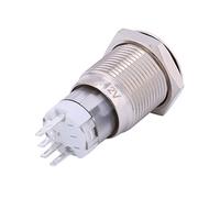 Keenso Interruptor de Botón de Enganche de 16 Mm, Botón de Encendido Impermeable LED de Metal, Fácil Instalación para Accesorios de Automóvil 12 V, Configuración 1NO 1NC