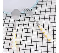 Keenso Juego de Cubiertos de Cocina con Cuchara, Tenedor y Cuchillo de Acero Inoxidable de Primera Calidad con Caja para Niños, Hogar y Restaurante (YELLOW)