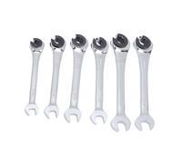Keenso Juego de Llaves de Trinquete Abiertas de 6 uds., Llave de Tuerca Abocardada para Líneas de Aire Acondicionado de Freno de, Acero CRV de 10mm a 17mm