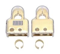 Keenso Kit de Conectores de Terminales de Batería de Coche, Terminal de Batería de Voltímetro con Pantalla de Voltímetro Digital Calibre Stardand 0/4/8/10 AWG (A (oro))