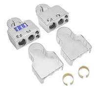 Keenso Kit de Conectores de Terminales de Batería de Coche, Terminal de Batería de Voltímetro con Pantalla de Voltímetro Digital Calibre Stardand 0/4/8/10 AWG (B (plata))