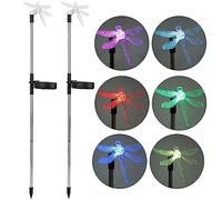 Keenso Libélula -césped luz Color cambiante decoración jardín Luz de estaca para el exterior Acero inoxidable 2 piezas