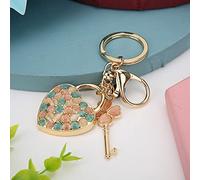 Keenso Llavero con Forma de Corazón de Diamantes de Imitación, Decoración para Bolso de Llaves de Cuatro Hojas para Mujer