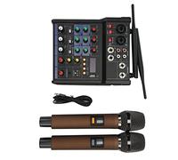 Keenso Mezclador Estéreo Pequeño de Metal con Reverberaciones de Micrófonos Inalámbricos, Disco U Fácil de Usar/reproducción de MP3, Ecualizador de Banda L Dual para Control de Conferencias,