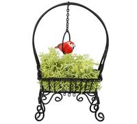 Keenso Mini Anillo de Pájaros en Pie, Swing de Pájaros de Metal a Escala 1:12 con Hierba Artificial, Decoración de para Dollhouse Garden y Kids Play, Ideal para Juego Creativo (Black)