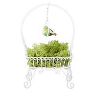 Keenso Mini Anillo de Pájaros en Pie, Swing de Pájaros de Metal a Escala 1:12 con Hierba Artificial, Decoración de para Dollhouse Garden y Kids Play, Ideal para Juego Creativo (White)