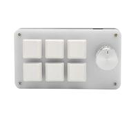 Keenso Mini Teclado Mecánico Portátil de 6 Teclas con Perilla para Juegos de Oficina, Teclado Programable para Diseñadores y Editores de Video, Interruptor Azul Acrílico (White)