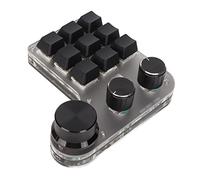 Keenso Mini teclado retroiluminado RGB personalizado, 9 teclas, 3 perillas, para software de juegos de computadora, teclado macro de programación para diseñadores gráficos, aleación de aluminio (negro