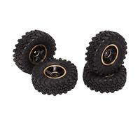 Keenso Neumáticos RC de 1 Pulgada, Neumáticos de Coche RC de Goma con Cubo de Rueda de Latón para FMS FCX24 1/18 1/24 Crawler 4 Uds (Oro Negro)