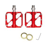 Keenso Pedales de Bicicleta Pedales de Bicicleta de Montaña de Aleación de Aluminio, Rodamiento Triple, 10 Pasadores de Tracción, Rosca de 14 Mm, 295 G, par para Carreras en Carretera, (Rojo)