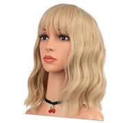 Keenso Peluca con Flequillo, Peluca Rizada Ondulada Corta Bob para Mujer (Luz de oro)