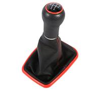 Keenso Pomo de Palanca de Cambios, Pomo de Palanca de Cambios de Piel Sintética de PVC, Repuesto Manual de 5 Velocidades con Cubierta Negra y Roja, Fácil de Instalar, Resistente Al Desgaste para