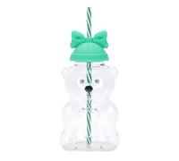 Keenso Taza de Cristal con Diseño de Oso, Cristal Verde de Borosilicato con Pajita de Oso, Capacidad de 600 Ml, Ideal para Beber café, Leche, Frutas y té