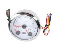 Keenso Velocímetro 3 en 1 de 85 Mm, Tacómetro, Indicador de Nivel de, Voltímetro, 3000 Rpm, 8 a 16 V, Retroiluminación de 7 Colores, con Material Metálico de Alta (Esfera blanca y bisel plateado