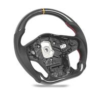 Keenso Volante de Fibra de Carbono, Cuero Perforado, Anillo a las 12 en Punto, Base Plana, Diseño de Carreras Tipo D con Costuras Rojas, para GR Supra A90 J29 2020+