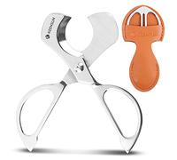 KEENSUN Tijeras para cigarros, guillotina de acero inoxidable de doble hoja de corte recto (plateado) con funda de cuero