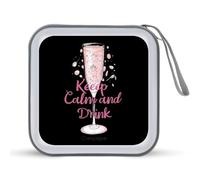 Keep Calm and Drink Champagne - Funda protectora de plástico duro con cordón, organizador de almacenamiento portátil para el hogar, coche, 40 CD, Estilo:, Talla única