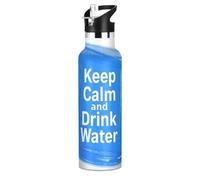 Keep Calm and Drink Water Doodle Art - Botella de agua aislada a prueba de fugas sin BPA con popote que mantiene el calor y el frío para viajes y deportes