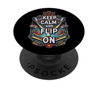 Keep Calm and Flip On Pinball Machine Arcade Gamer PopSockets PopGrip Adhesivo