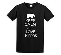 Keep Calm and Love Hippos Animals Novelty Statement O-Neck 100% Cotton Short Sleeve Unisex T-Shirt M