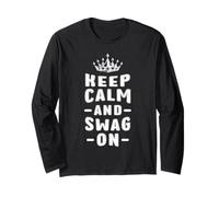 Keep Calm and Swag On Cita Divertida Refrán Motivacional Manga Larga