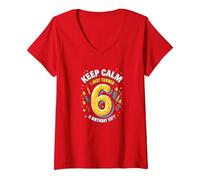 Keep Calm I Just Turned 6 Regalo de cumpleaños para niños Camiseta Cuello V, Mujer, Rojo, XXL