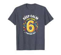 Keep Calm I Just Turned 6 Regalo de cumpleaños para niños Camiseta, Hombre, Azul Jaspeado, XXL