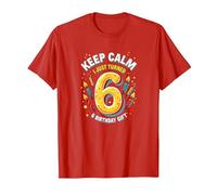 Keep Calm I Just Turned 6 Regalo de cumpleaños para niños Camiseta, Hombre, Rojo, XXL