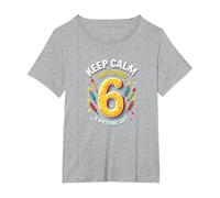 Keep Calm I Just Turned 6 Regalo de cumpleaños para niños Camiseta, Mujer Tallas Grandes, Gris Jaspeado, 5XL Grande