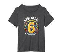 Keep Calm I Just Turned 6 Regalo de cumpleaños para niños Camiseta, Mujer Tallas Grandes, Jaspeado Oscuro, 5XL Grande