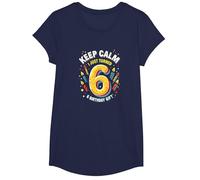Keep Calm I Just Turned 6 Regalo de cumpleaños para niños Camiseta, Niñas, Azul Marino, Mediano