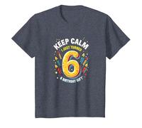 Keep Calm I Just Turned 6 Regalo de cumpleaños para niños Camiseta, Niños, Azul Jaspeado, 4 años