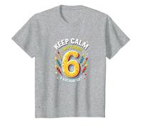 Keep Calm I Just Turned 6 Regalo de cumpleaños para niños Camiseta, Niños, Gris Jaspeado, 8 años